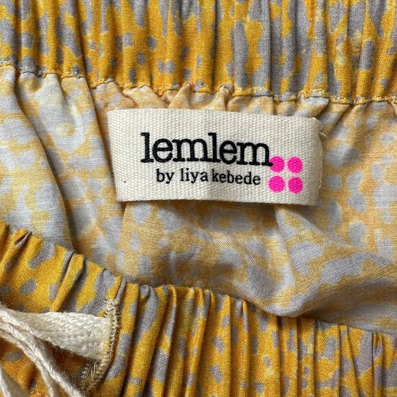 LemLem Makena Off Shoulder Long Sleeve Blouse Yellow Blue Trim Women Small NWOT - Picture 2 of 9